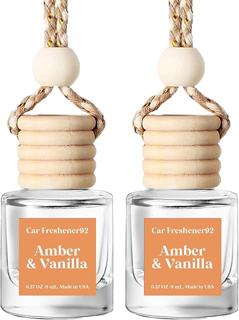 HoogaLife Voiture Air Diffuseur de fraicheurs 2 Paquet suspendu Air Diffuseur de fraicheurs - Ambre & Huile de parfum de vanille Air Diffuseur pour voiture, 45+ Fragrance de longue date fabriquée en USA