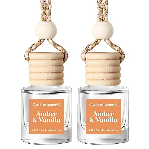 HoogaLife Car Air Freshener Diffuser 2 Pack Hanging Air Freshener Diffuser - Amber Vanilla Fragrance Oil Air D iffuser for Car, 45+ Days Long Lasting Fragrance Made in USA C ar Air Fresheners (A92) - Amber Vanilla