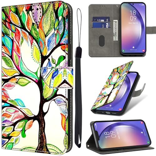 YiChZhe Handyhülle für Xiaomi Redmi 14C/14 C/Poco C75 Hülle Premium PU Leder Magnet Klappbar Flip Wallet Klapphülle Kartenfach Standfunktion Schutzhülle Flip Case-Baum