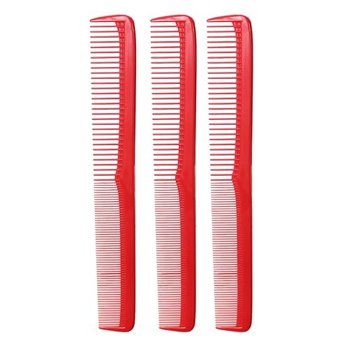 #150 - Juego de 3 peines de corte de barbero, para hombre y mujer, para peinado, barba y bigote. Fabricado en los Estados Unidos. (rojo)