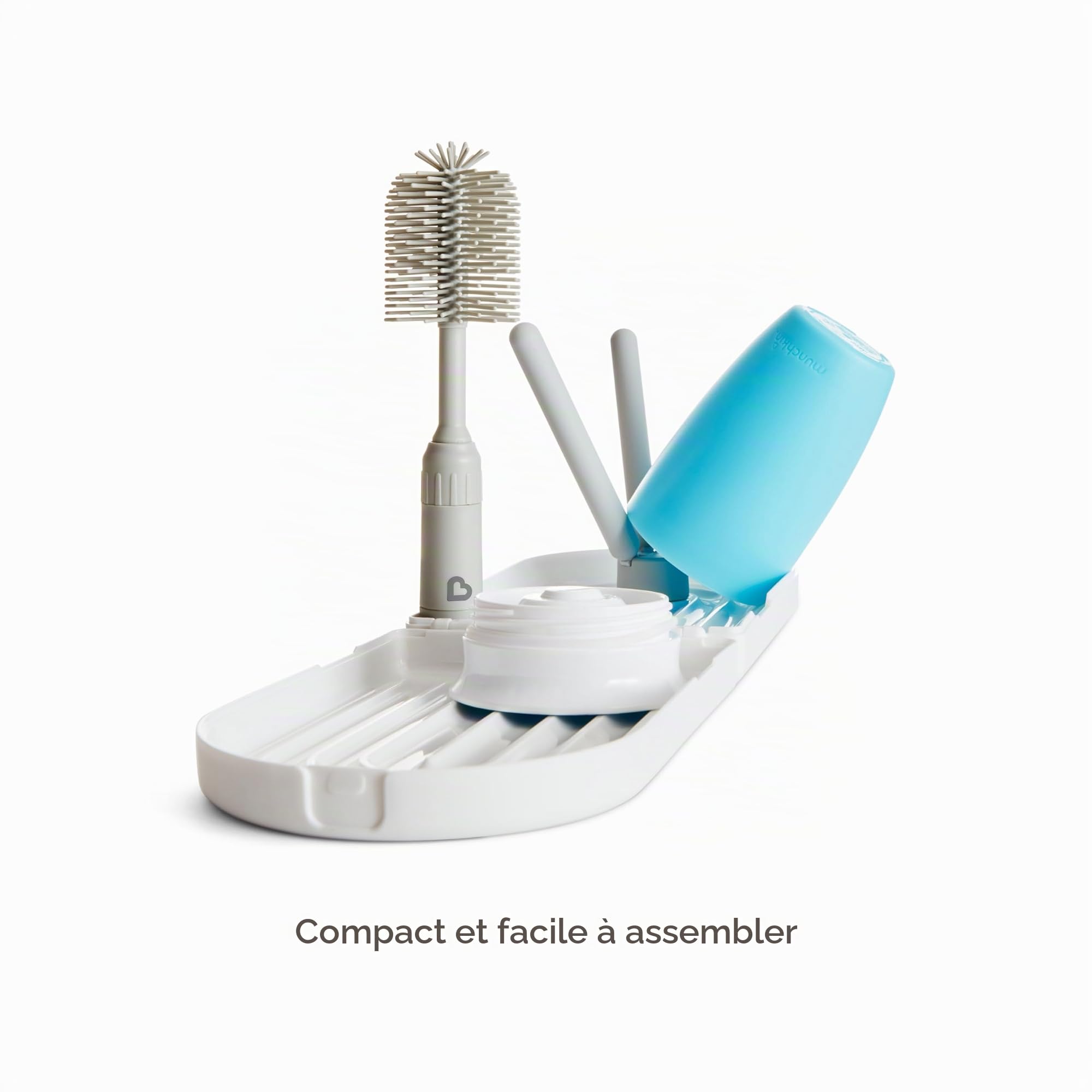 Munchkin Égouttoir de Voyage avec Brosse pour Biberon | Séchage jusqu'à 3 Biberons à la Fois | Inclut Une Brosse en Silicone Extensible avec Nettoyeur de Tétine Intégré | Essentiels pour Bébé
