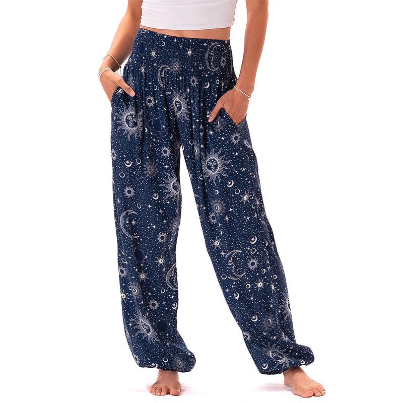 Image of Lotus and Luna Women's Harem Pants Thai Pants for Beach & Lounge High Waisted Flowy Boho Pants Genie Pants Yoga Pants