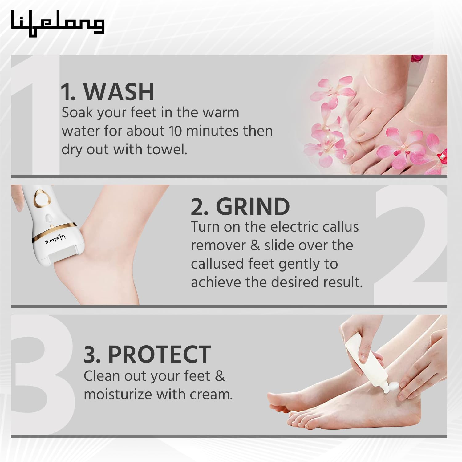 Lifelong Callus Remover for Feet | 1 Year Warranty | Foot Scrubber for Dead Skin, 3 Roller Heads, Feet Dead Skin Remover, Pedicure Machine, LED Display, Fast Charging, 2 Hour Runtime (White) 4 6153r9fvIOL. SL1500