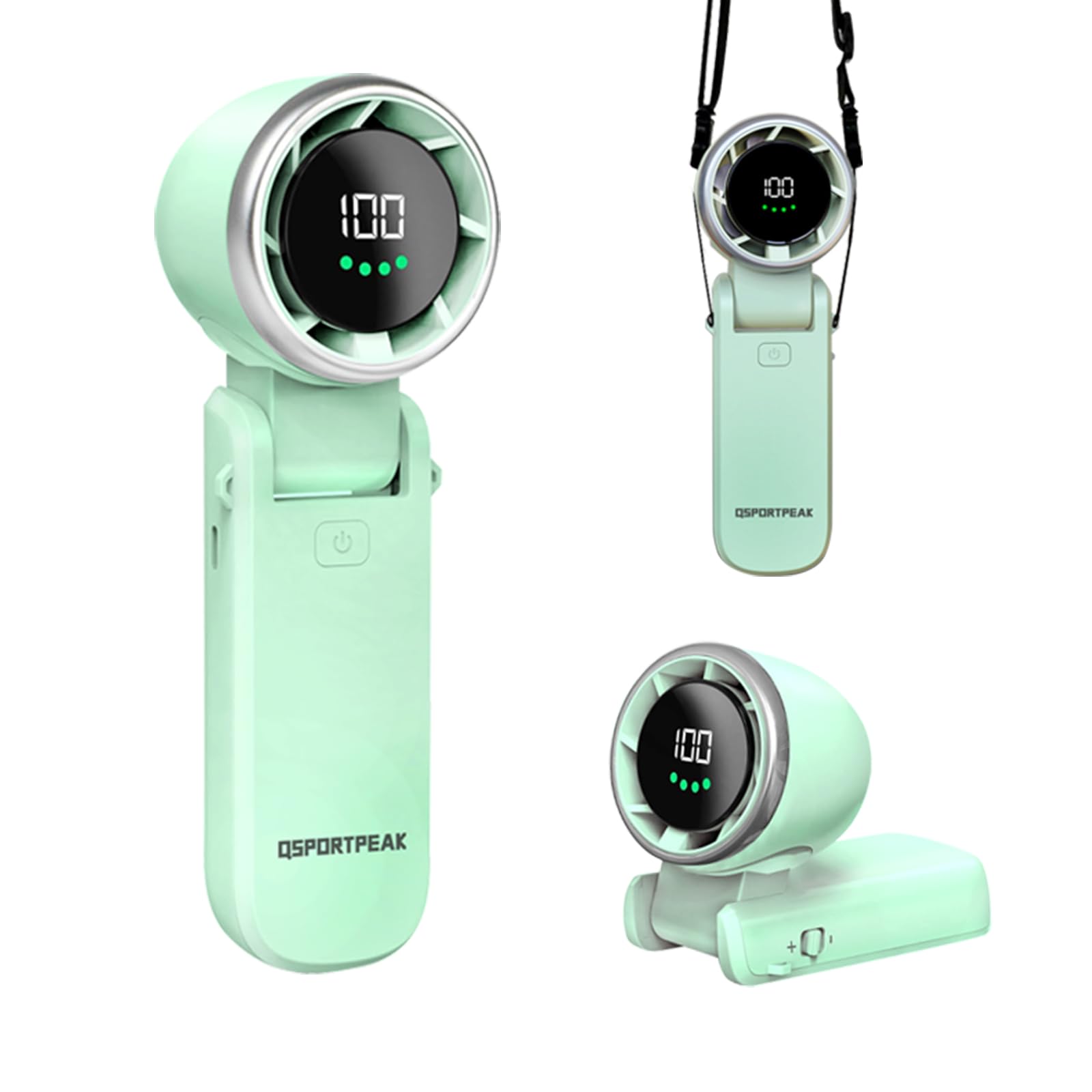 QSPORTPEAK Portable handheld turbo fan,100 High Speeds Adjustable portable fan,4000mAh Rechargeable hand fan with LED Display,Suitable for Travel/Camping/Outdoor,Green