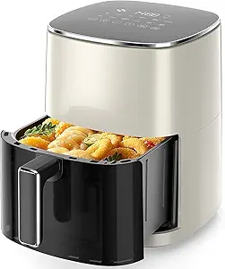 Sweetcrispy 6QT Air Fryer with Window, Square Airfryer Oven 12-in-1 for Family, 400°F Rapid Air Crispy Technology, Roast Bake Dehydrate, Nonstick & Easy-Clean Basket,Off-White