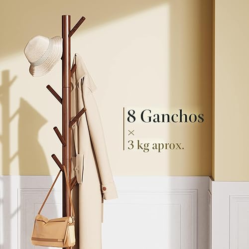 Miniatura 2 de Pipishell - Árbol de madera resistente para abrigos, con 8 ganchos, 3 tamaños ajustables, para ropa, soporte para sombreros utilizado en dormitorio,