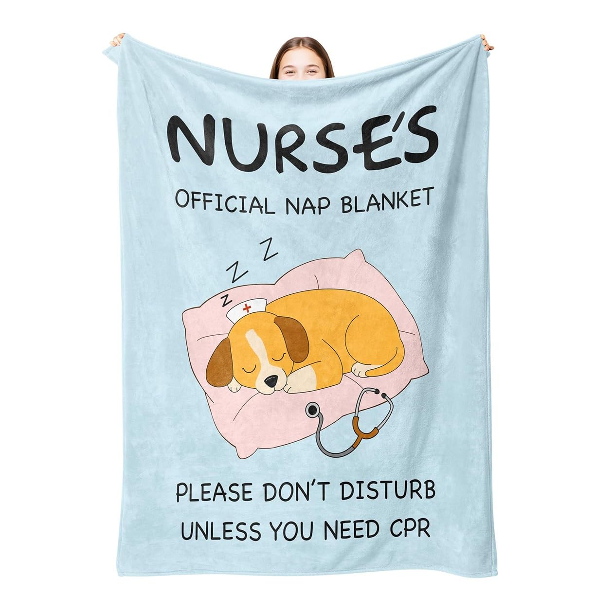 MEKLITRZ Flannel Blanket with Cat Pattern - Cozy Sofa Blanket for The Living Room, for Birthday, Christmas, Father's Day(Nurse-Blue,100x130cm)