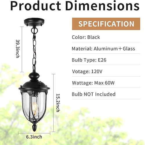 Miniatura 2 de JYZ JYOPL04 - Farol colgante vintage para exteriores del atardecer al amanecer, lámpara colgante exterior rústica de 15 pulgadas con vidrio