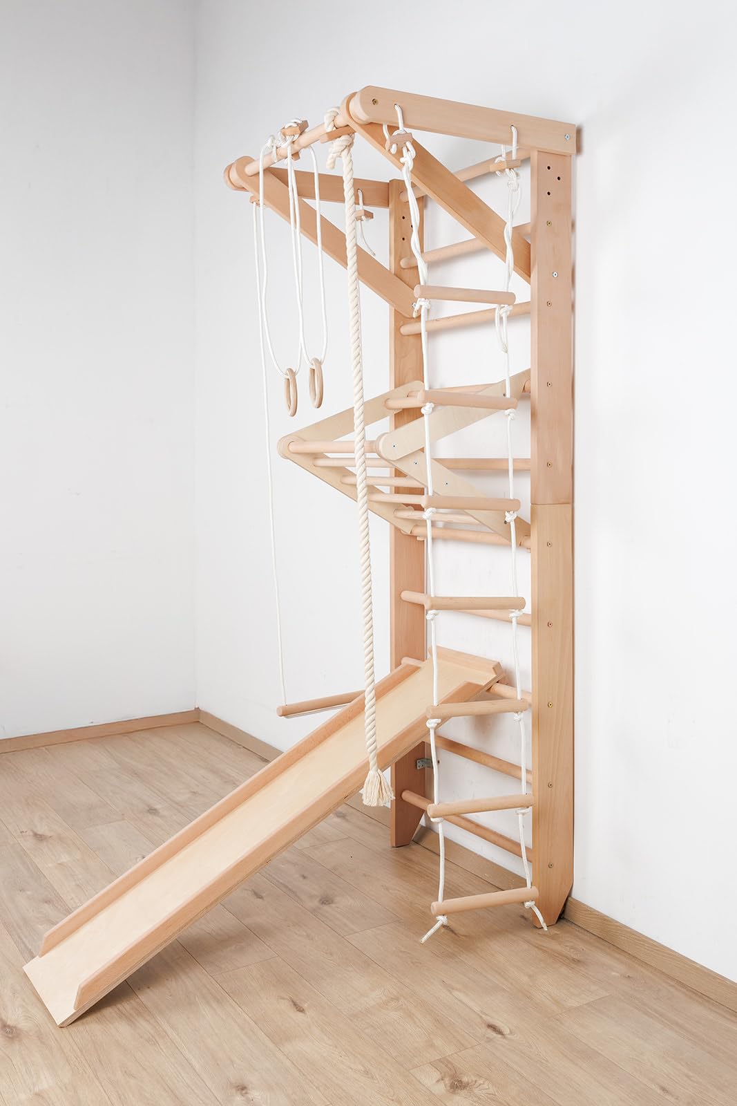 Sport & Spiel Sprossenwand Sport-5-220 Indoor Kletterwand & Turnwand, Klettergerüst aus massivem Buchenholz, Schwedische