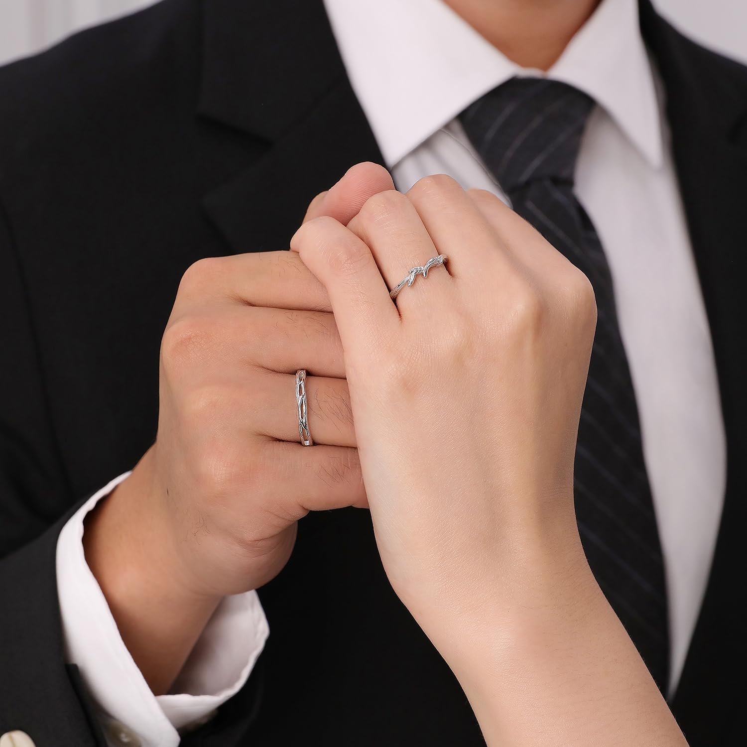 Meissa Anillo de Pareja único para Hombres y Mujeres de Plata 925 Delicado Anillo de la Hoja a Juego Ajustable Joyería Nupcial (Juego de dos anillos)