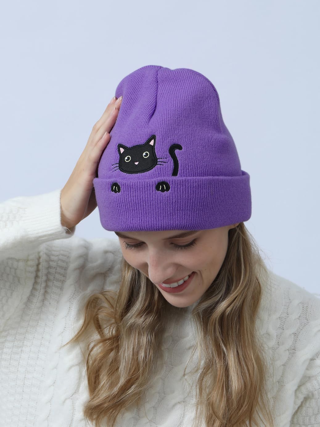 Cat Beanie Cute Lover Gifts Animal Knitted Hats Valentines Gifts for Cat Mom Women Funny Stuff Accessories Decor - Image 3