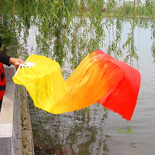 Weisipu 1.8M Belly Dance Fan Handmade Bamboo Fans Artificial Silk Veils Right Hand(Three-Color Gradient) #TOP1