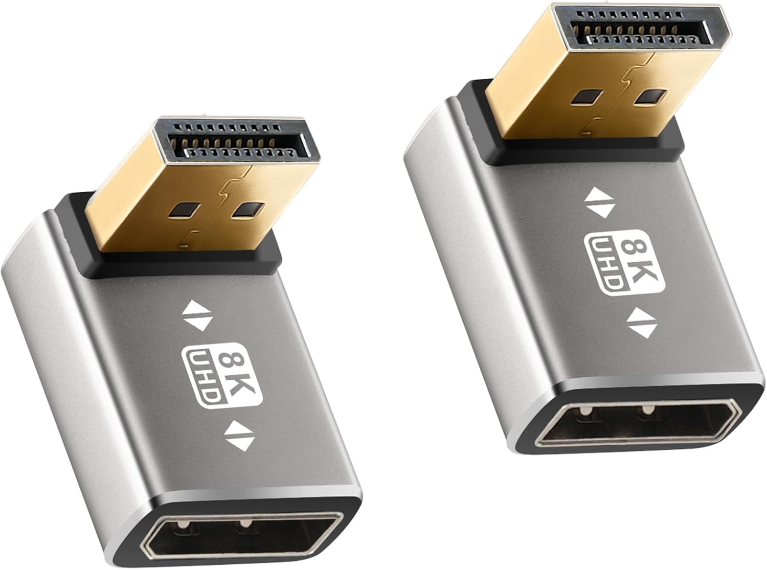 8K 90 Degree DisplayPort 1.4 Adapter 2-Pack, (Up and Down) Right Angle DP Male to Female Display Port L-Shaped Connector Extender Support 8K@60Hz,4K@144Hz for Wall TV, Monitor, Laptop and PC