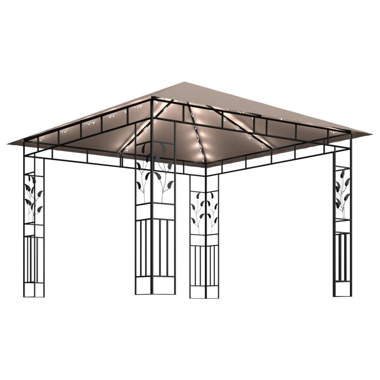 Gazebo con Zanzariera Luci LED 3x3x2,73 m Grigio Talpa,Gazebo Pergola Con Telo Impermeabile Richiudibile E Struttura Rettangolare In Acciaio Inossidabile Ad Alta Densità, Per Arredo Giardino,