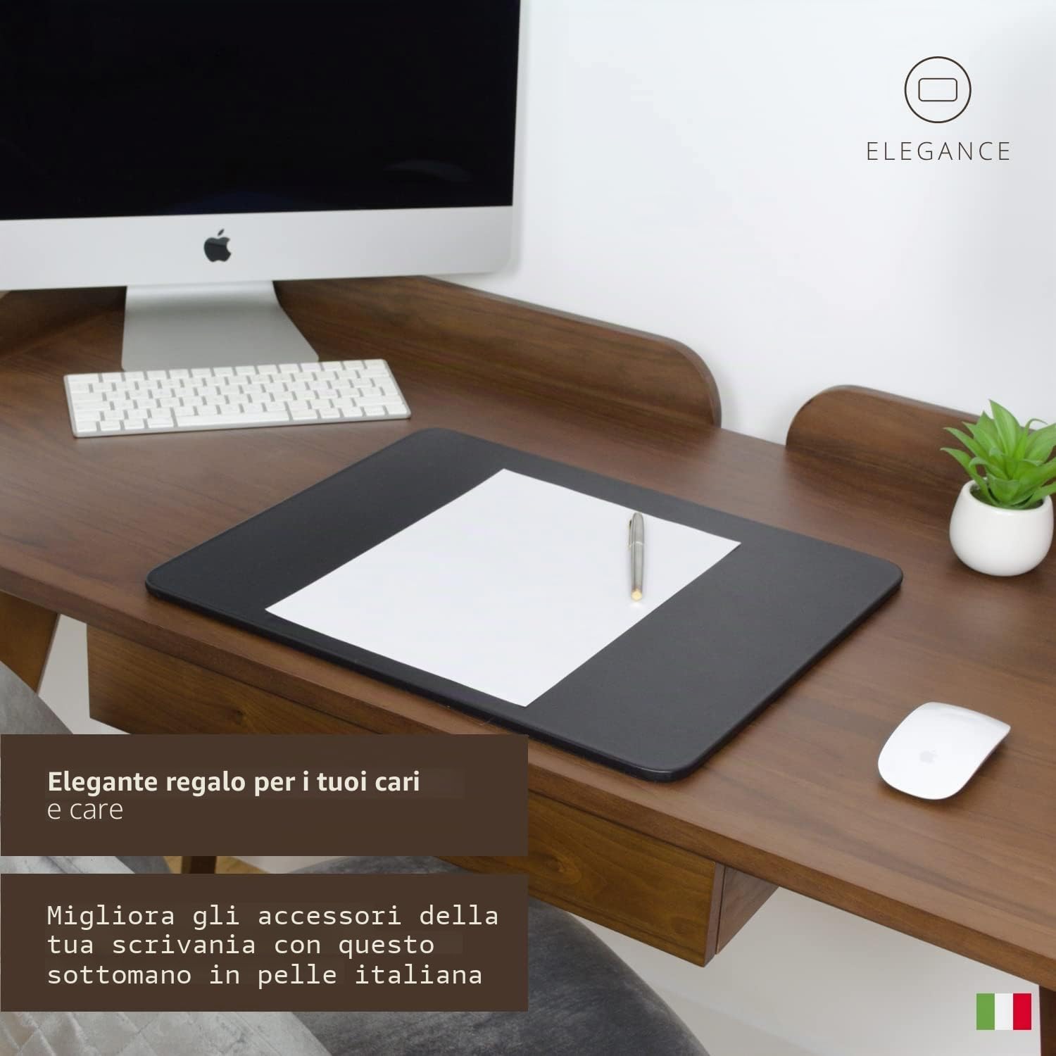 Sottomano da Scrivania - 100% Pelle di Vitello Pieno Fiore - Fatto a Mano in Italia da Esperti Artigiani - Elegante, Morbido e Resistente - Copri Scrivania, Protegge dai Graffi - Nero
