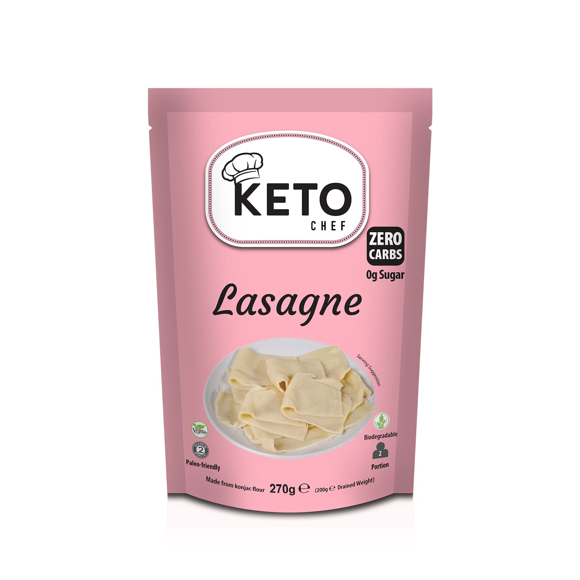 Keto Chef Vegan Lasagne Pasta Sheets (Pack of 6, 270g) - Konjac Instant Slim Pasta Sheet, Shirataki, Contain Zero Carbohydrates, Made from Free-from Flour, Paleo Friendly, Low Calorie Ready to Eat