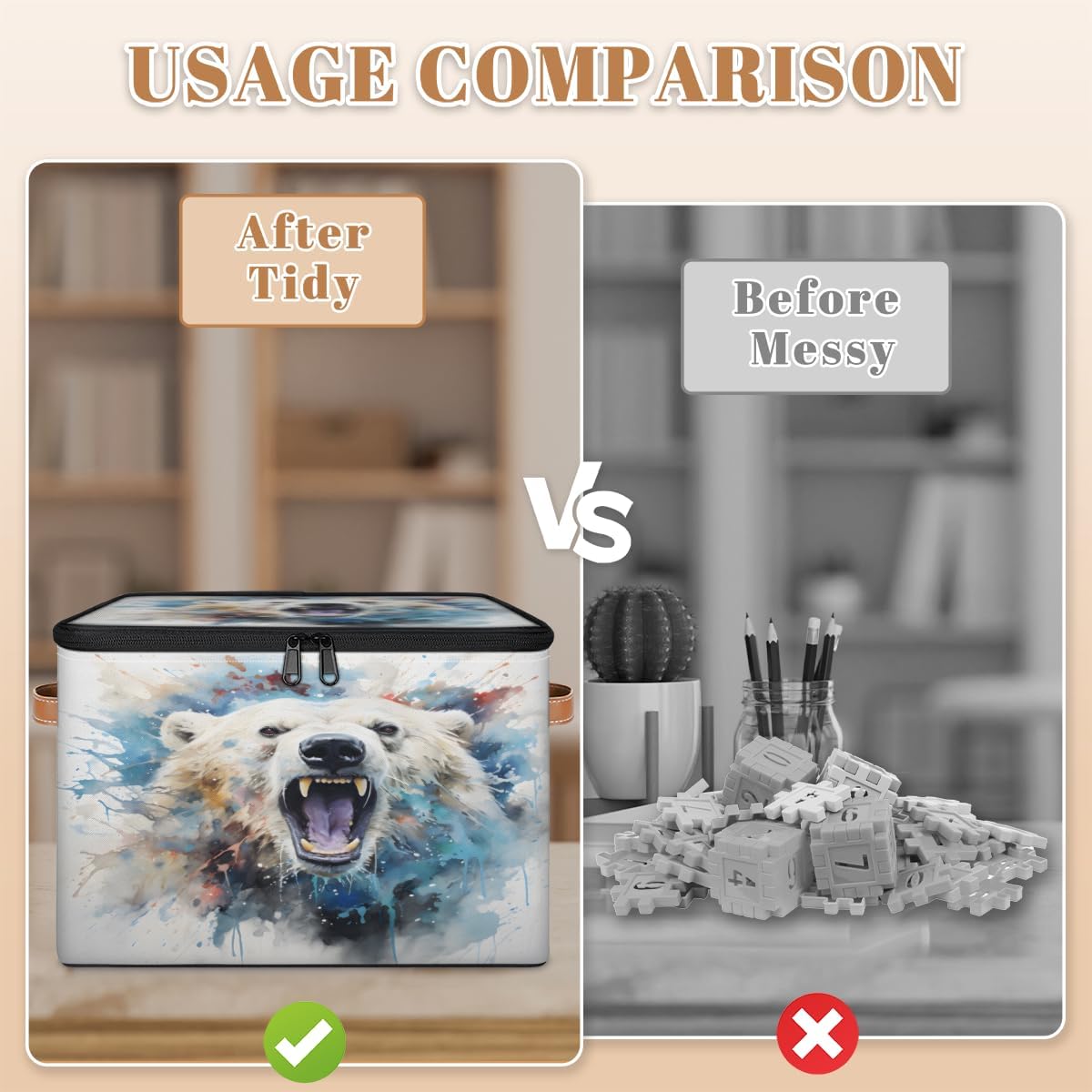 Storage Bin Set of 2 Animal Bear Storage Basket with Zipper Lid & Handle Foldable Closet Shelf 2 Pack Cloth Organizer Basket Cube Bins Clothes Organizer for Bedroom, Nursery