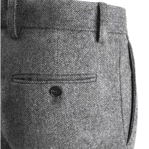 Mens Tweed Dress Pants Men's Classic Fit Retro Herringbone Pleated Suit Pants Casual Work Flat Front Trouser3