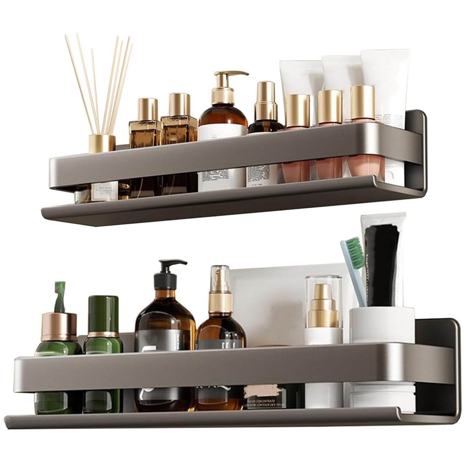 Étagère de douche en acier inoxydable gris lot de 2 pour un rangement de salle de bain moderne