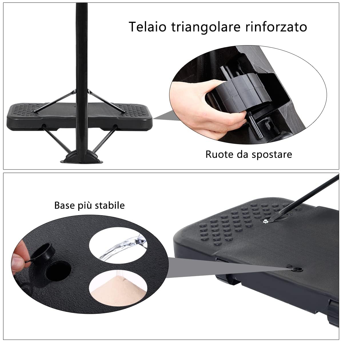 COSTWAY Canestro da Basket Regolabile in Altezza da 200 a 305 cm, Canestro da Basket da Esterno ed Interno Portatile con Base Riempibile e Ruote