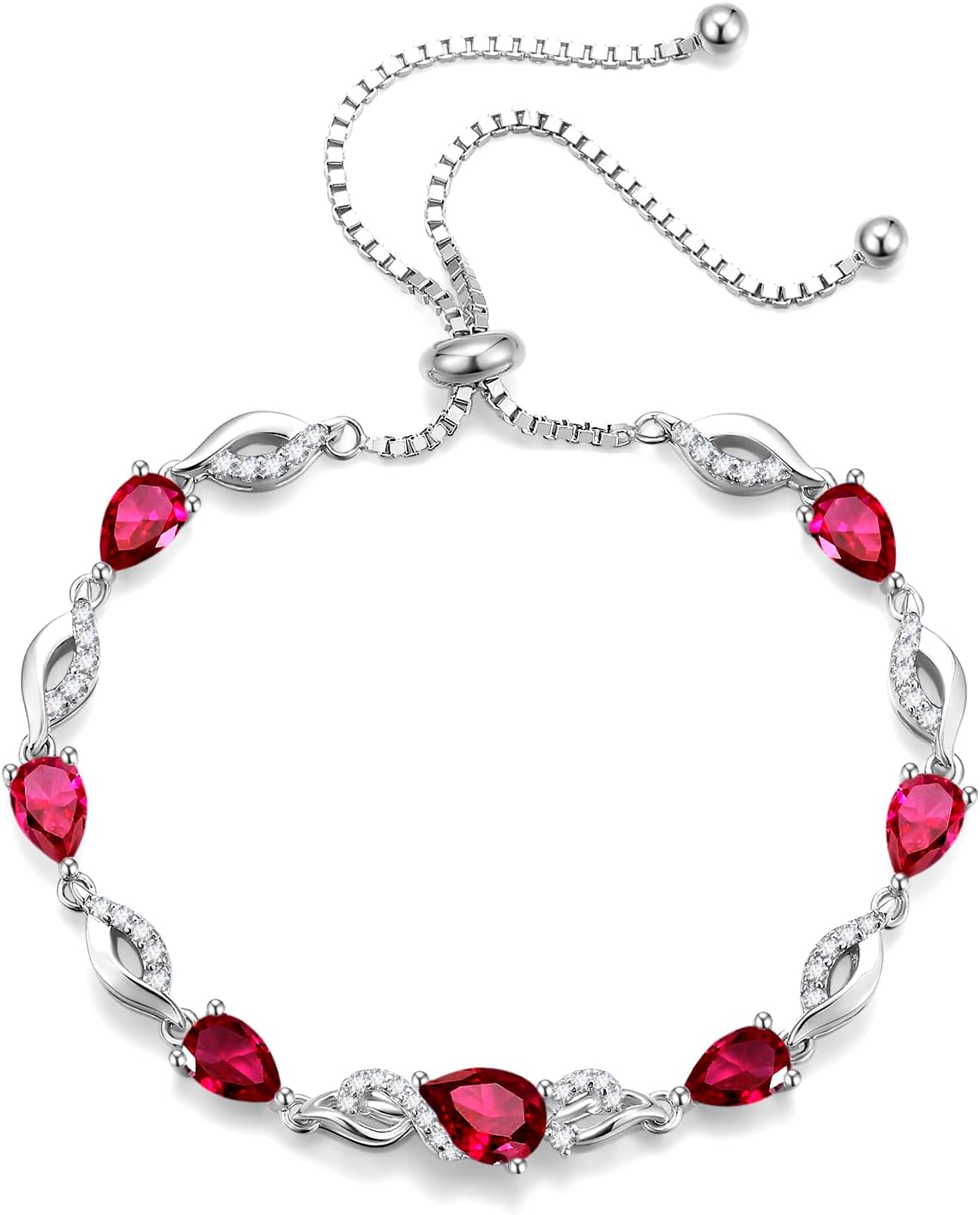 FANCIME Birthstone Teardrop Tennis Bracelet for Women, Sterling Silver 9x7mm main Gemstone Bolo Adjustable Chain Bracelet Fine Jewelry Birthday Gifts for Women Mom Wife Her - Image 2