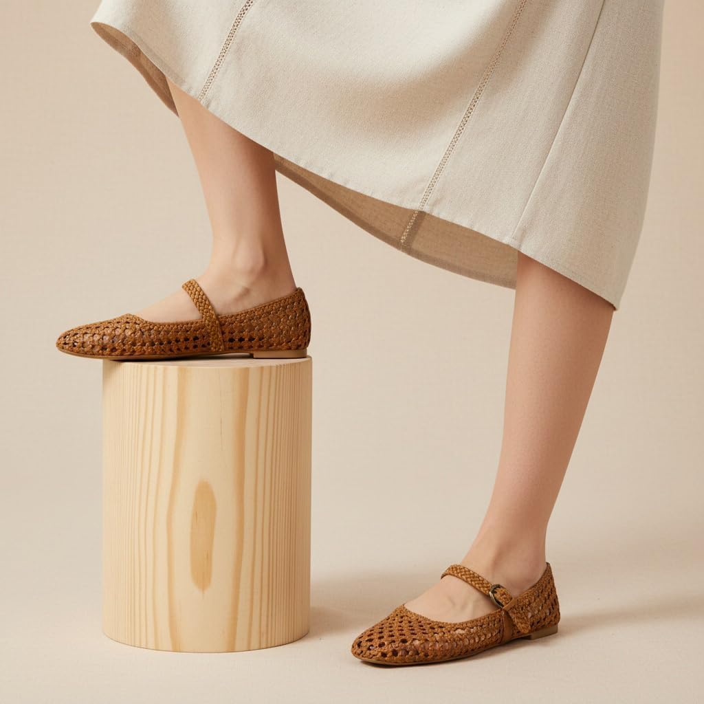 CUSHIONAIRE Weston Hand Woven Mary Jane Flats for Women, Comfortable Dressy Ballet Flats with Braided Adjustable Buckle and Memory Foam Cushioning - Image 6