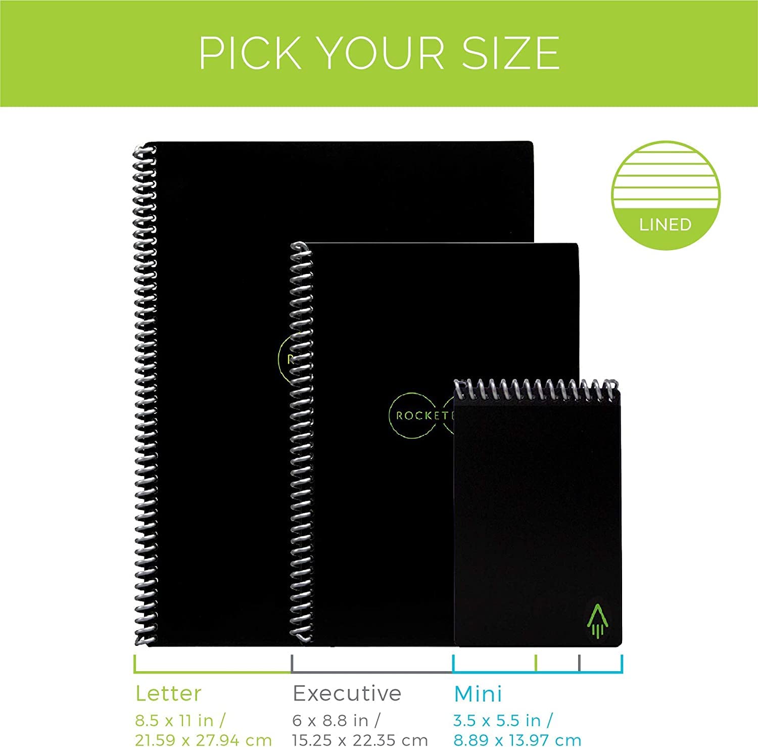 Rocketbook Lined Cahier de Note Effacable - Réutilisable Bloc Note Numerique, Notebook A5 Sarcelle, Carnet Spirale de Notes Ligné, Stylo Effacables Pilot Frixion Inclus, Gadget Insolite Utile