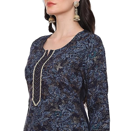 Image of Rangriti Blue Liva Straight Printed Kurta for Women