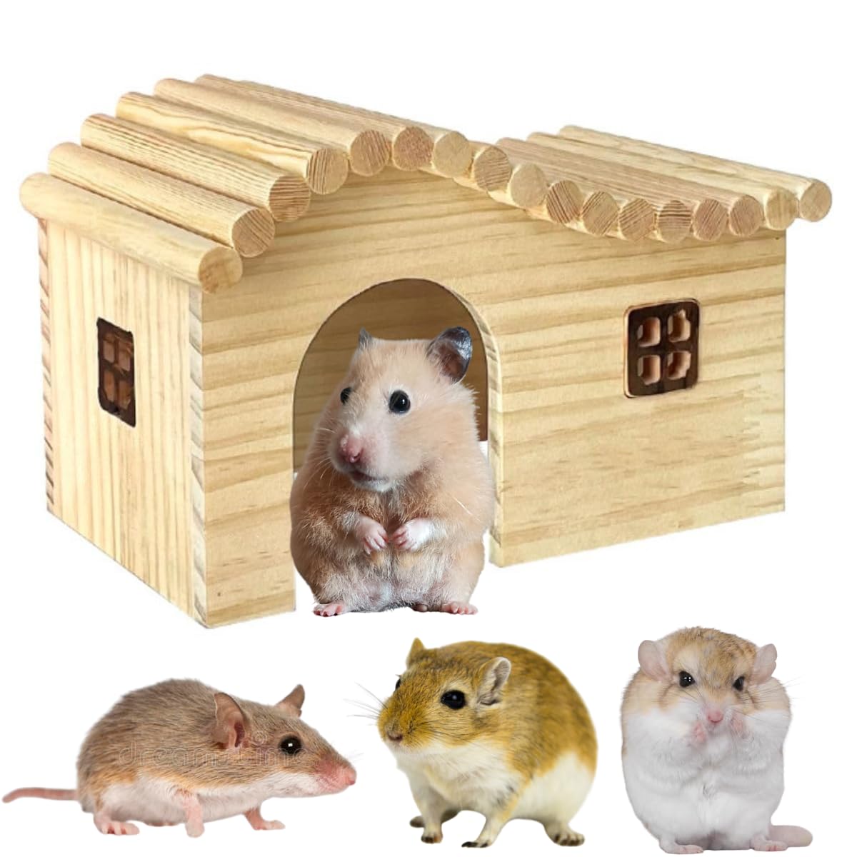 Copfeu Hamster Wood Hideout Hut with Window Small Animal Wooden House for Rat Sugar Glider Gerbil Hamster (Medium)