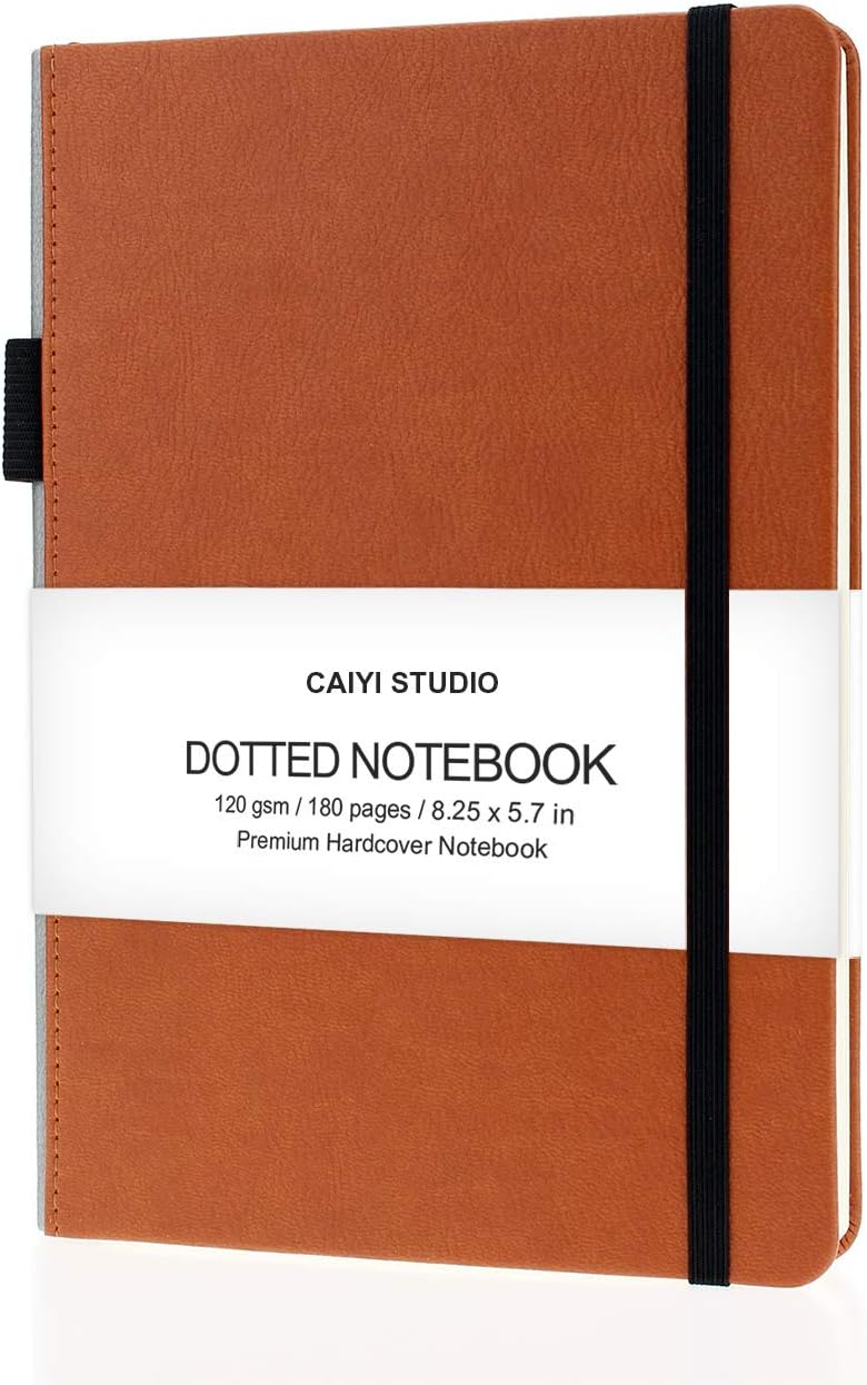 A5 Classic Blank/Grid/Dotted Notebook Journal with Pen Loop - 5.8 x 8.3 Inches Large Faux Leather Hardcover Writing Notebook with Inner Pocket, 120gsm Premium Thick Paper, 180 Pages(Dotted)