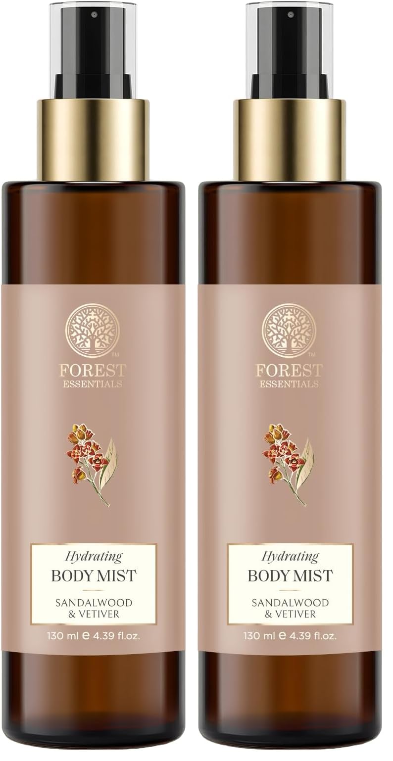 Forest Essentials Fragrant Body Mist Sandalwood & Vetiver | Aloe Vera juice infused Perfume Spray to keep Skin Scented & Hydrated Through the Day (Pack of 2)-image-24