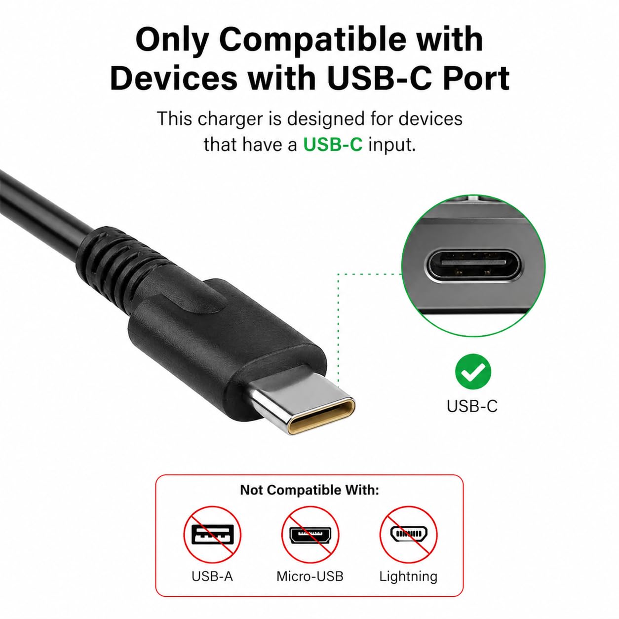 Alimentatore USB C 65W Caricatore compatibile con MacBook Air/Pro, Dell XPS 13/15, Latitude 5300/5400/5410/7390/7490, HP Spectre x360, Envy x360, EliteBook 830/840/850, ASUS ZenBook, Acer Swift/Spin
