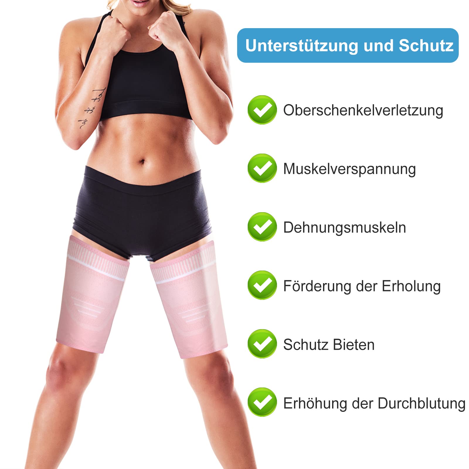 Kompression Oberschenkelbandage Herren and Damen Belüftung Oberschenkelstütze Mit Rutschfestem Silikon, für Muskelfaserriss, Muskelbelastung, Verletzungserholung, Sport 2 Stück (Rosa, XL)