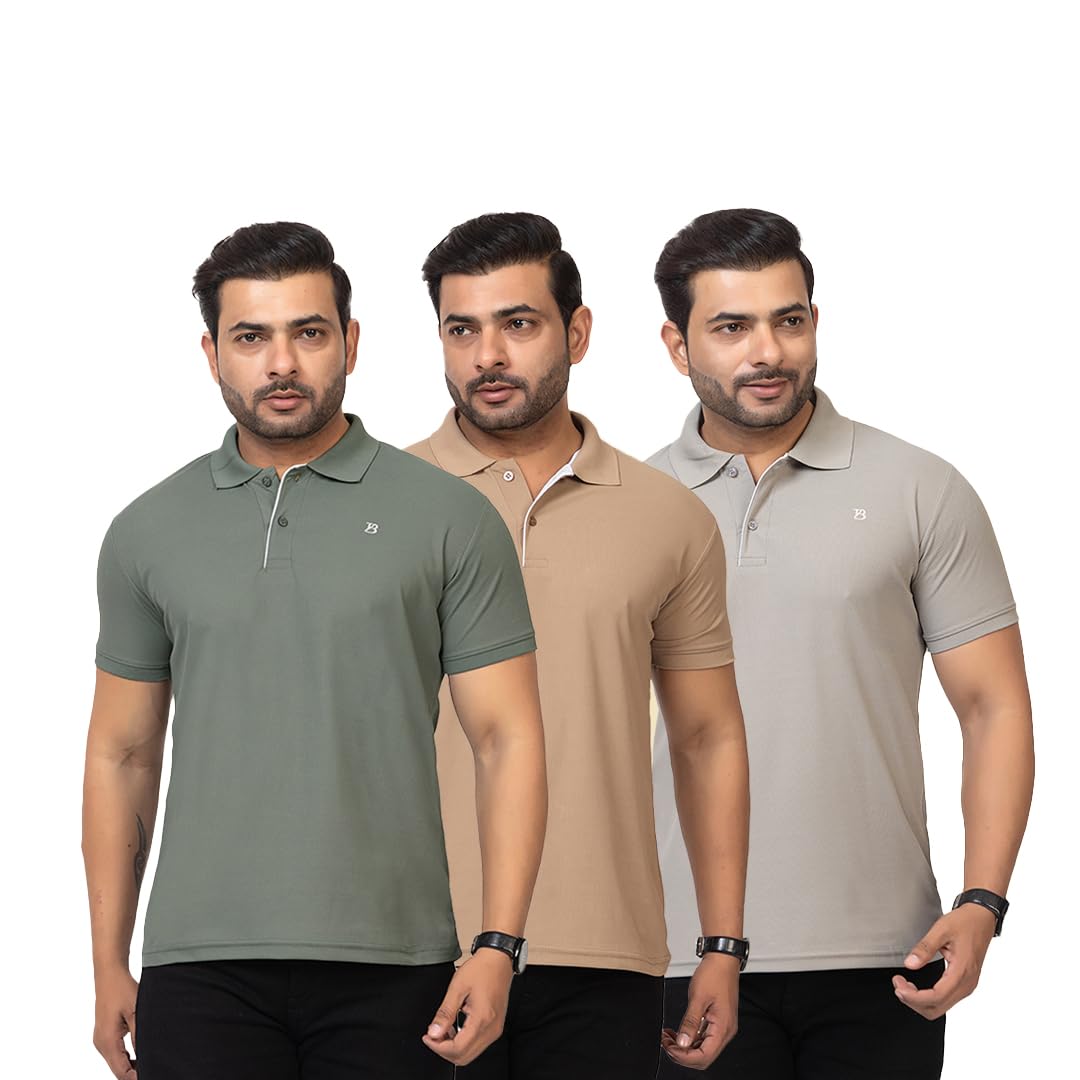 Casual Regular Fit Collar Neck Plain Half Sleeve Breathable and Comfortable| Soft| Casual Wear| Solid Polo T-Shirt for Men's(Pack of 3)-image-40