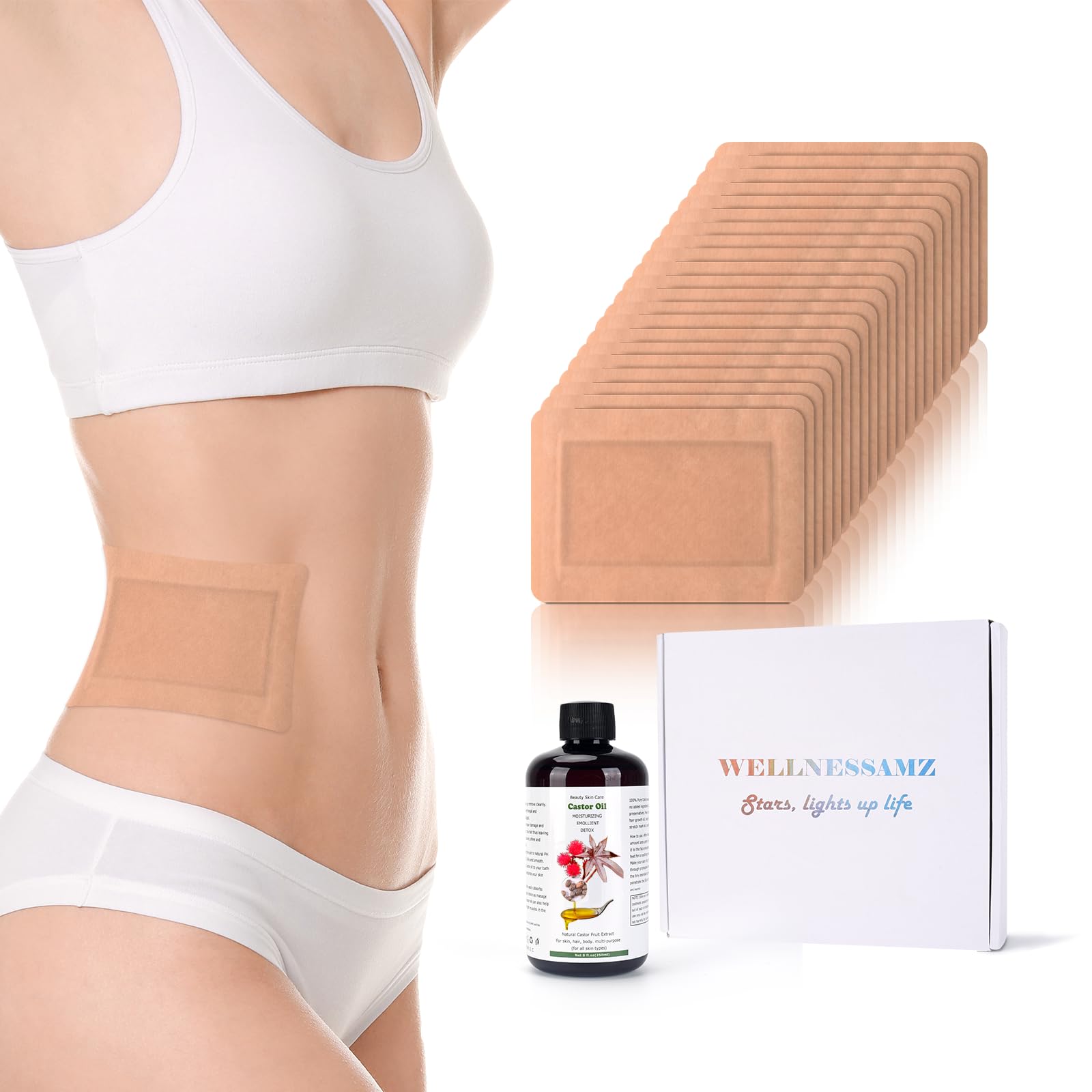 20Pcs Castor Oil Pack Wrap,Castor Oil Pack for Black Castor Oil, No Washing Self Adhesive with High Absorbent Organic Cotton Flannel, Wellnessamz Anti Massage Oil Leak, Design for Women Men Travel