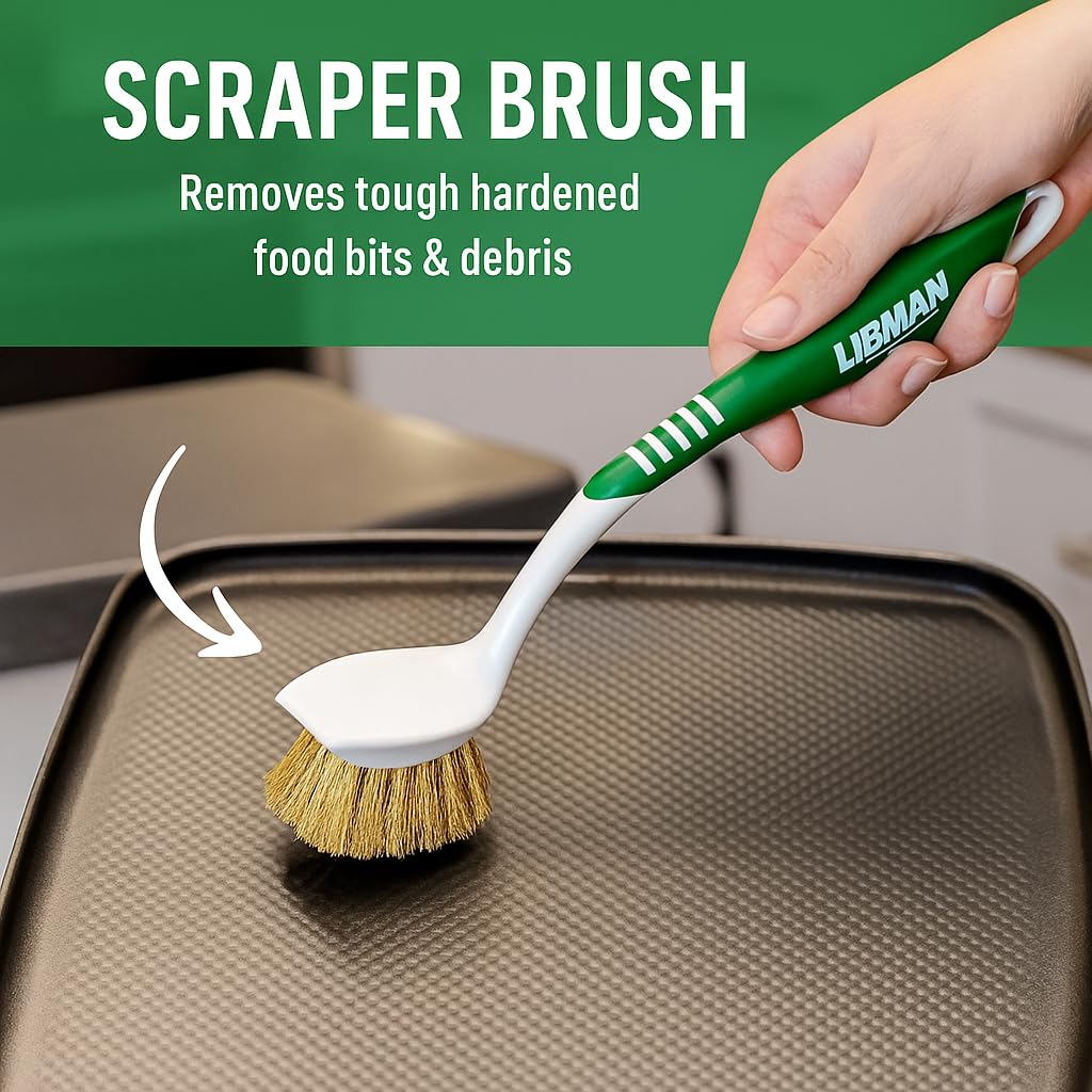 Libman Brass Brush Pot Scrubber - Metal Wire Brass Pot Brush - 3 Pk Wire Scrub Brushes with Pot & Pan Scraper for Cleaning Grills, Skillets, Oven Racks image 3