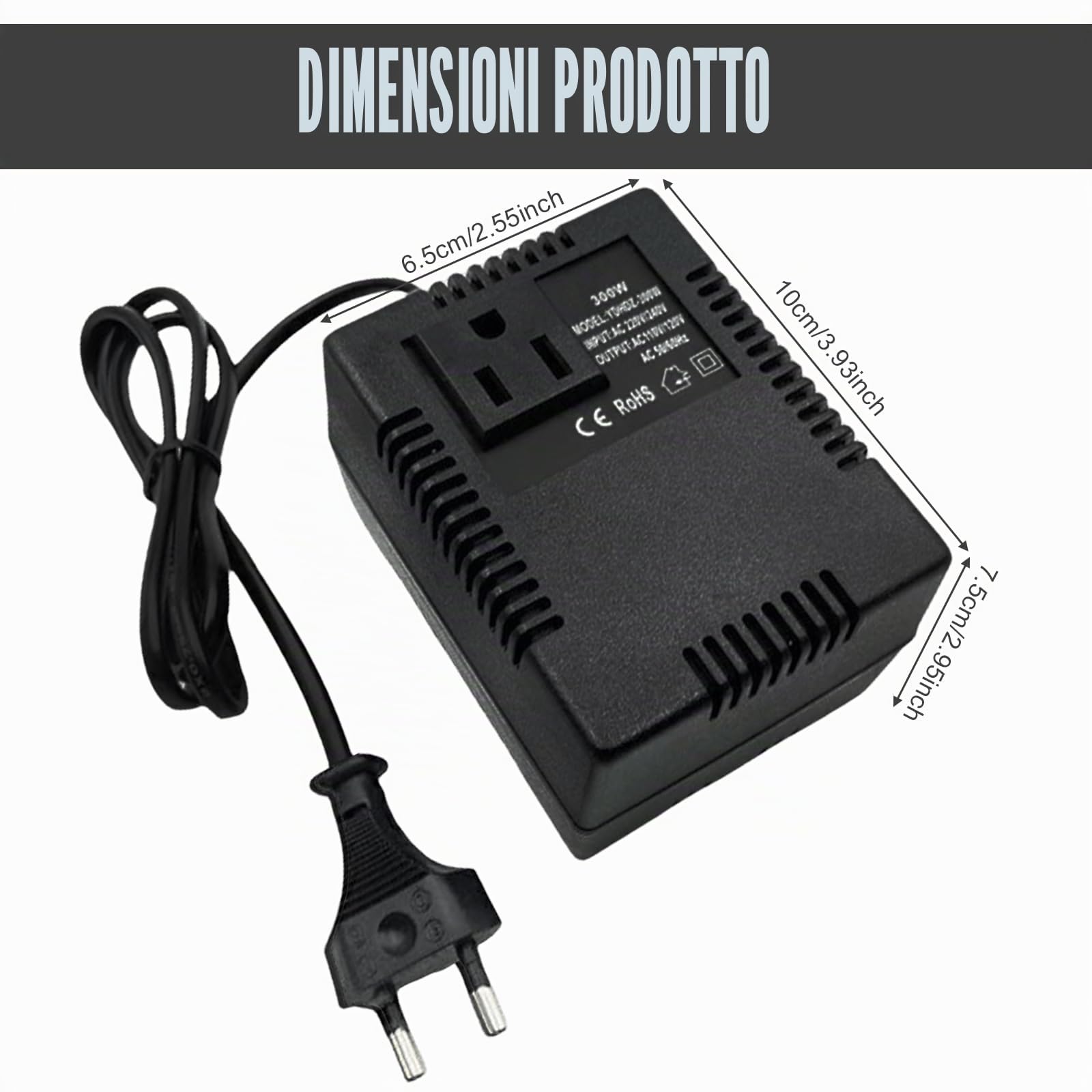 Convertitore di Tensione 220V a 110V 300W, Trasformatore di Alimentazione Step Down Compatto per Dispositivi Elettrici, Adattatore di Corrente Portatile per Viaggio Casa Ufficio