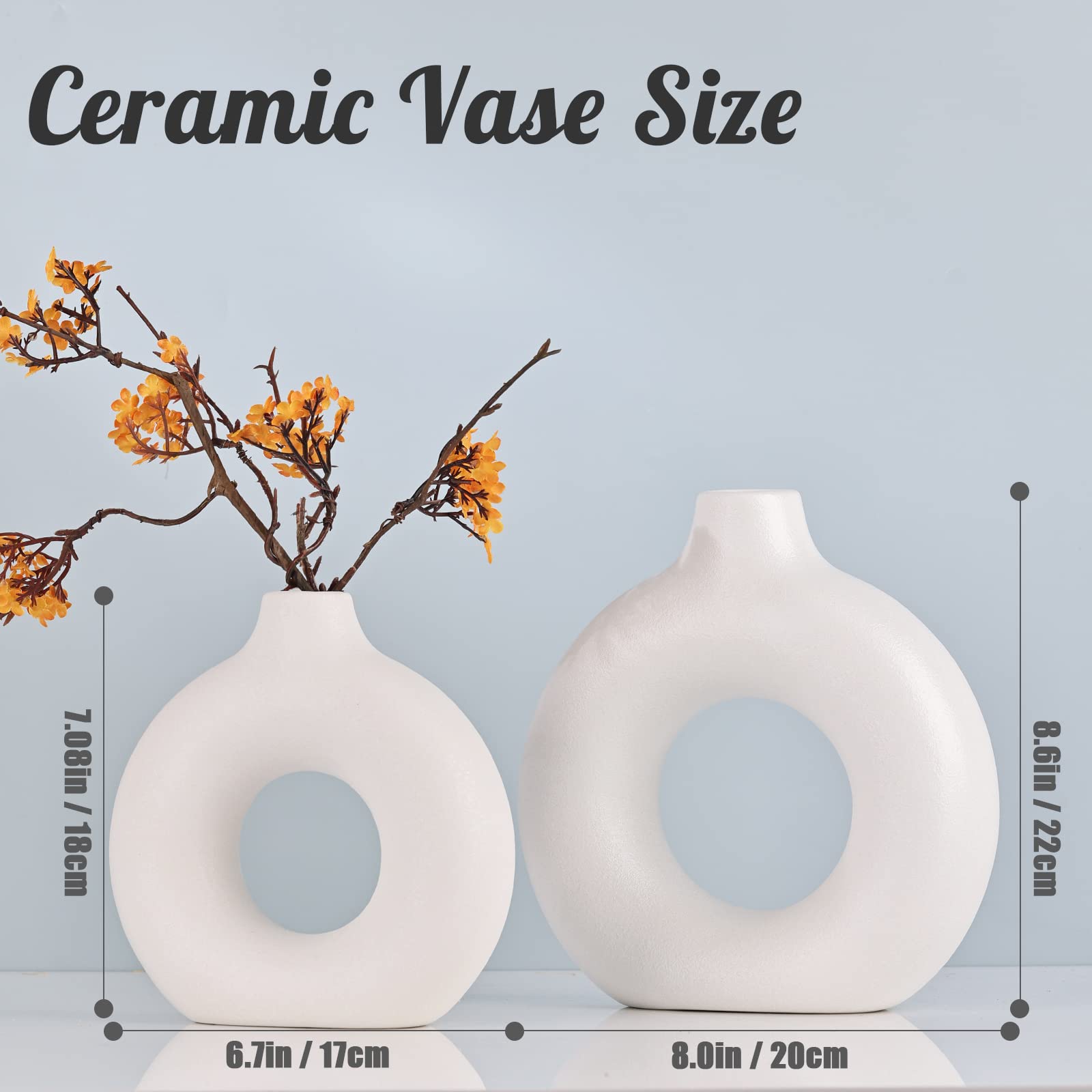 Keramik Vase - Set of 2 Weiße Blumenvasen aus Keramik für Wohnungsdeko Trockenblumen Deko Vasen für Pampasgras,Weiße Groß Vase für Pampasgras,Vase Kleine Mittelgroße,Keramik Zimmer Deko für Geschenk