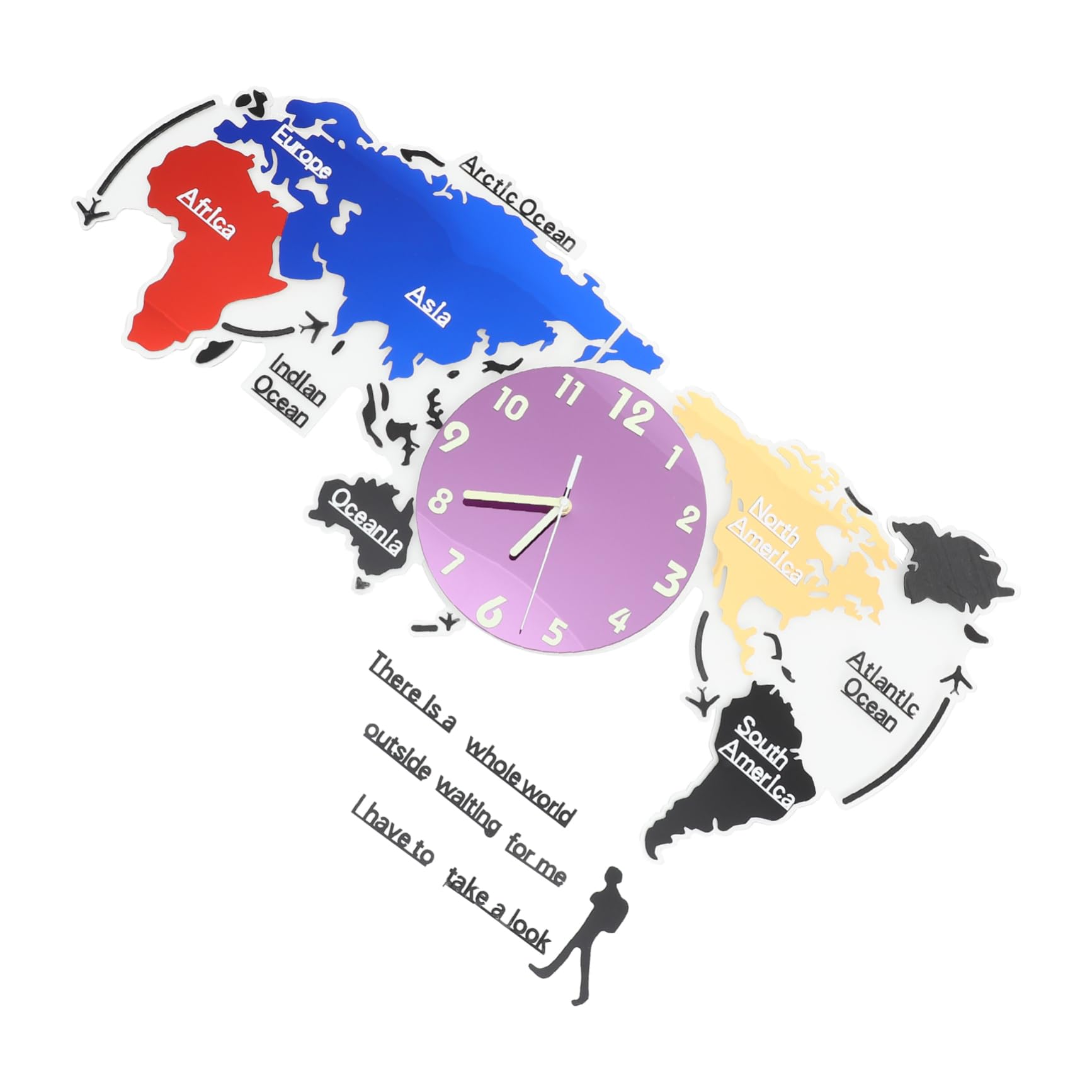 Horloge murale carte du monde design moderne en acrylique coloré pour salon