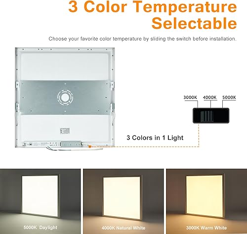 Miniatura 3 de Panel de luz LED de montaje en superficie de 2 x 2 pies, regulable y 3 colores seleccionables, 3000 K4000 K5000 K, 40 W, 24 x 24 pulgadas, luz de