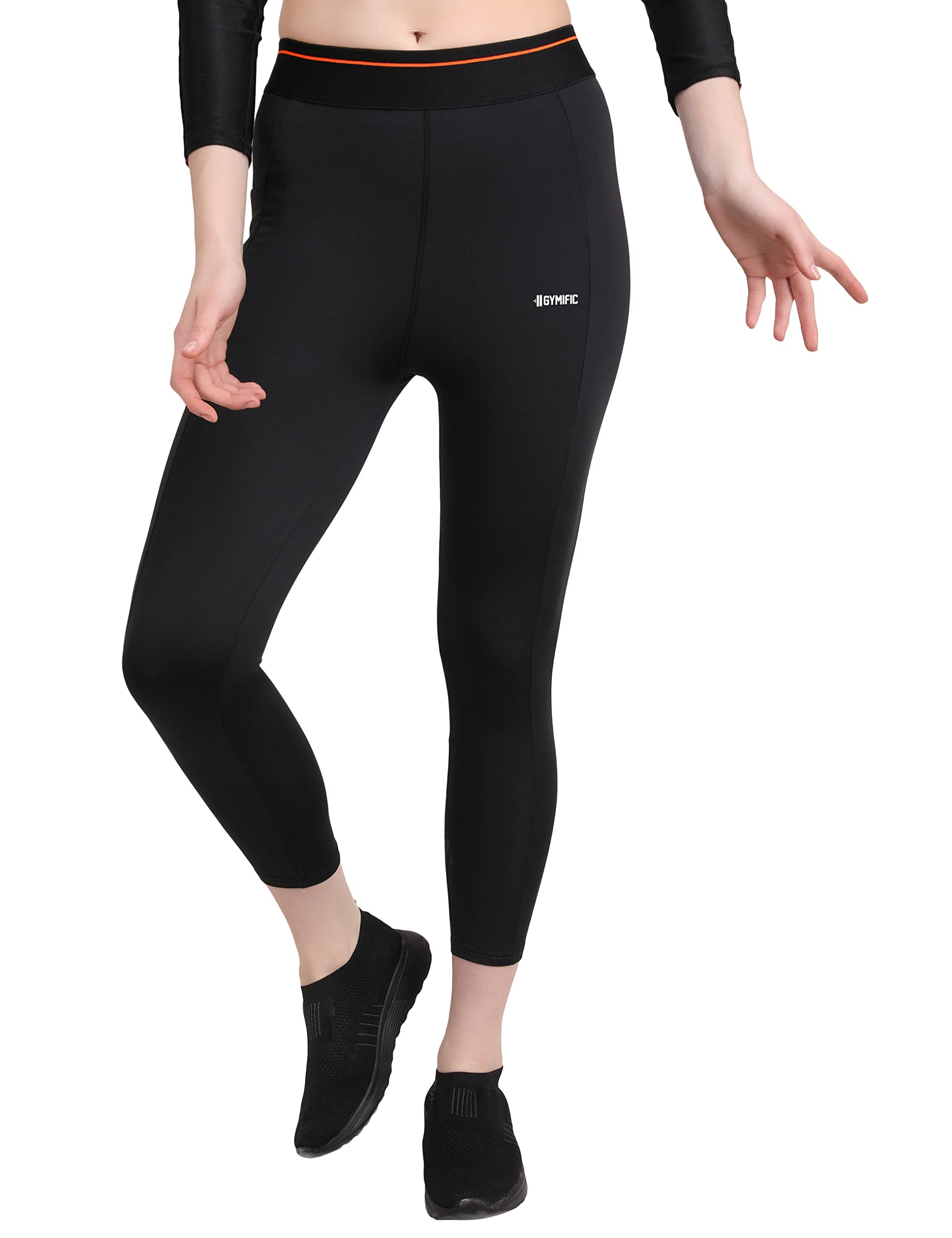 GYMIFIC Women Running Full Length Tights Compression Lower Sport Leggings Gym Fitness Sportswear Training Yoga Pants with Pocket (M, Black)