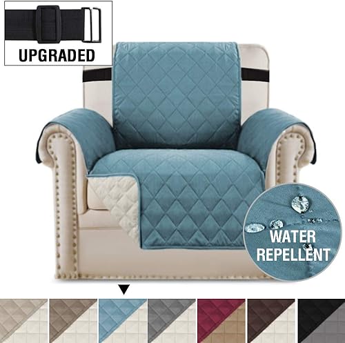 Miniatura 2 de H.VERSAILTEX Paquete de funda reversible para silla azul ahumado y funda de sofá de gran tamaño