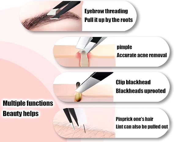 Tweezers for Women Facial Hair Eyebrow Kit Tweezer Set Black | Removal Tweezers Professional [9+1 PCS] Professional Stainless Steel Women &Men,Black Beauty Sets