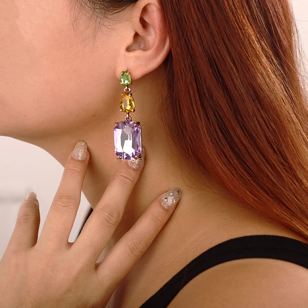 Wiwpar Crystal Purple Rectangle Dangle Earrings for Women Multicolor Rhinestone Dangle Drop Earrings Rectangle Stone Drop Earrings for Party Christmas (Purple) - Image 3