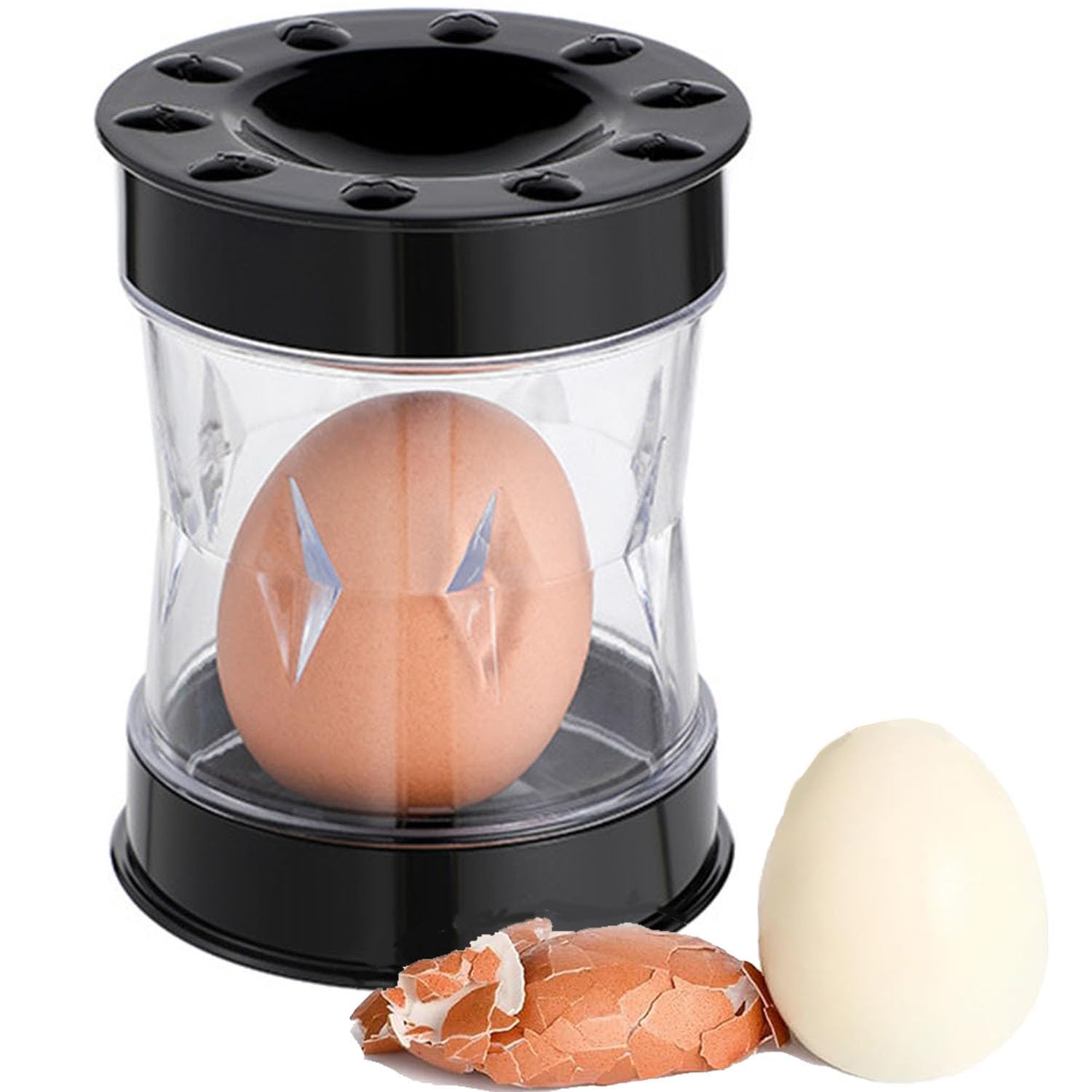 Hand Crank Egg Sheller - Easy Egg Peeler Tool for Quickly Removing Shells for Hard-Boiled Eggs, Kitchen Gadget (Black)