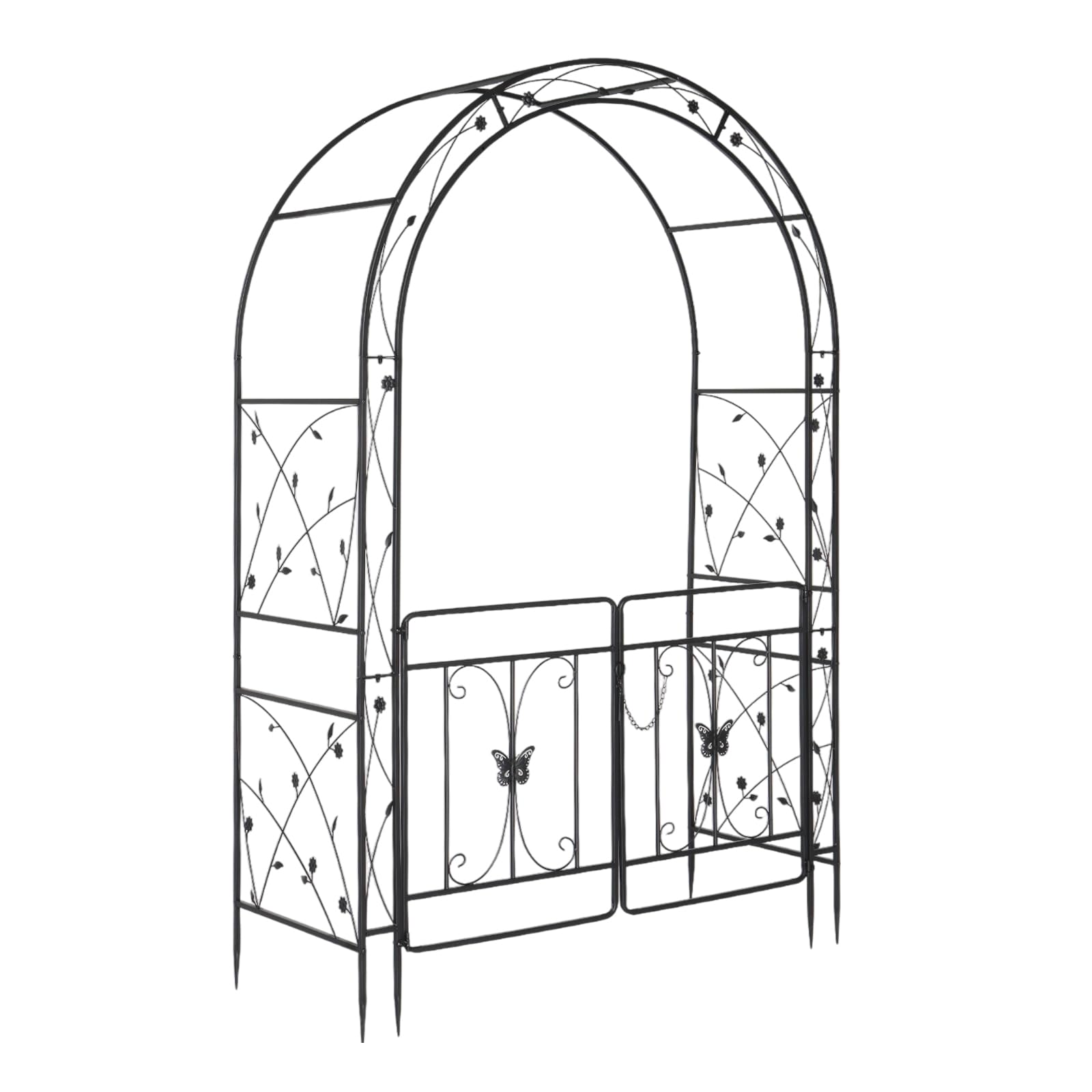 Arche Jardin Métal, Arche de Mariage - 135x58x212 cm - avec revêtement en Poudre, pour Plantes Grimpantes de Rose, Noir (avec Porte)