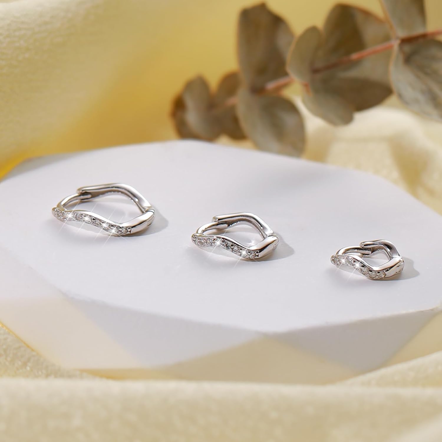 Dainty CZ Wave Huggie Earrings for Women Hypoallergenic S925 Sterling Silver Ocean Wave Hoop Earrings Wavy Statement Earring Minimalist Geometric Hoop Earrings Huggie Birthday Jewelry Gifts - Image 3