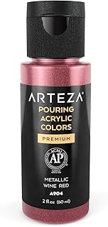 ARTEZA Acrylic Pouring Paint, 2 Ounces, Metallic Wine Red High Flow, No Mixing Needed, for Pouring on Canvas, Glass, Paper, Wood, Tile, & Stones