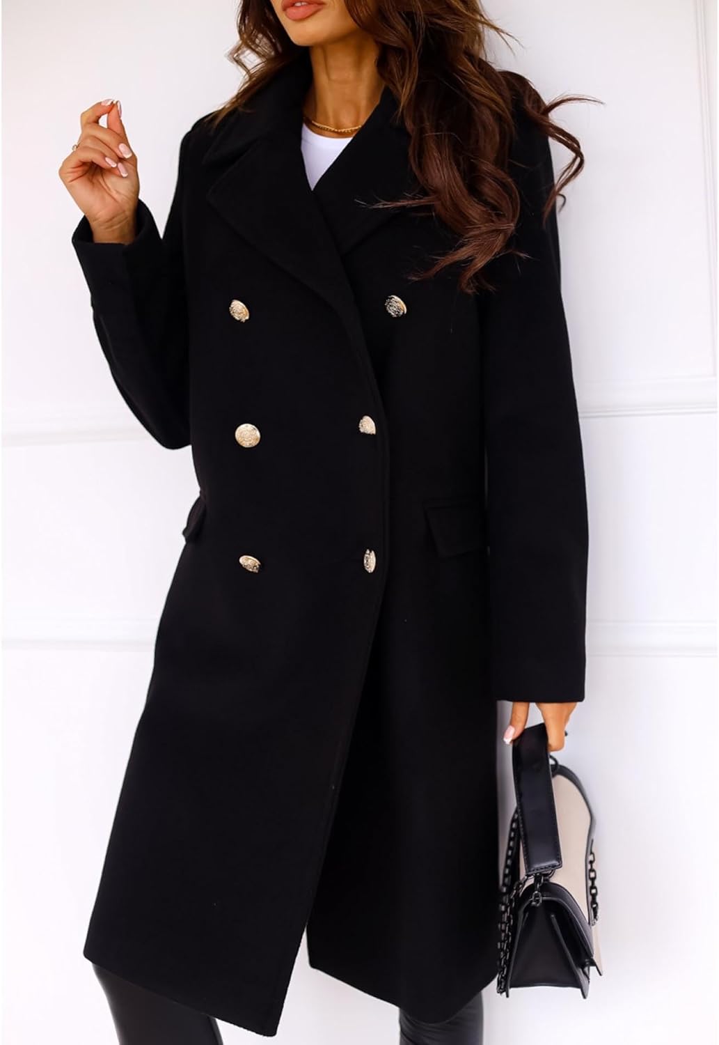 xxxiticat Women's Wool Blend Trench Coat Long Sleeve Classic Double Breasted Notch Lapel Winter PeaCoat Overcoat - Image 3