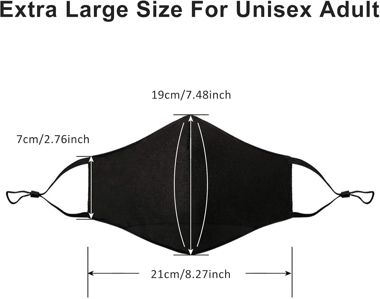 Extra Large Face Protector for Wide Face, 3-Ply Black Cloth Shields with Adjustable Ear Loops, Reusable Washable Adult Bandana, Cotton Unisex Protective Guard for Women Men (3 Pack XL)